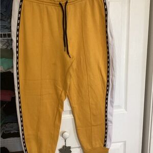 PINK Victoria's Secret Mustard Yellow Track Joggers with Black Trim